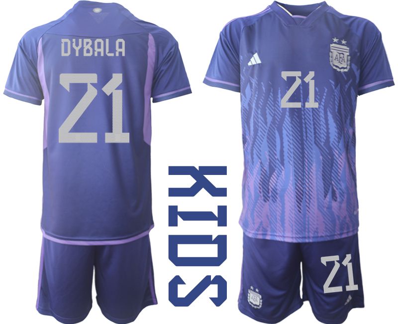 Youth 2022 World Cup National Team Argentina away purple #21 Soccer Jersey->youth soccer jersey->Youth Jersey